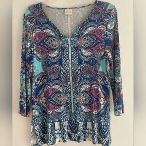 Chicos Women Top Size Medium Long Sleeves  V-Neck Blouse